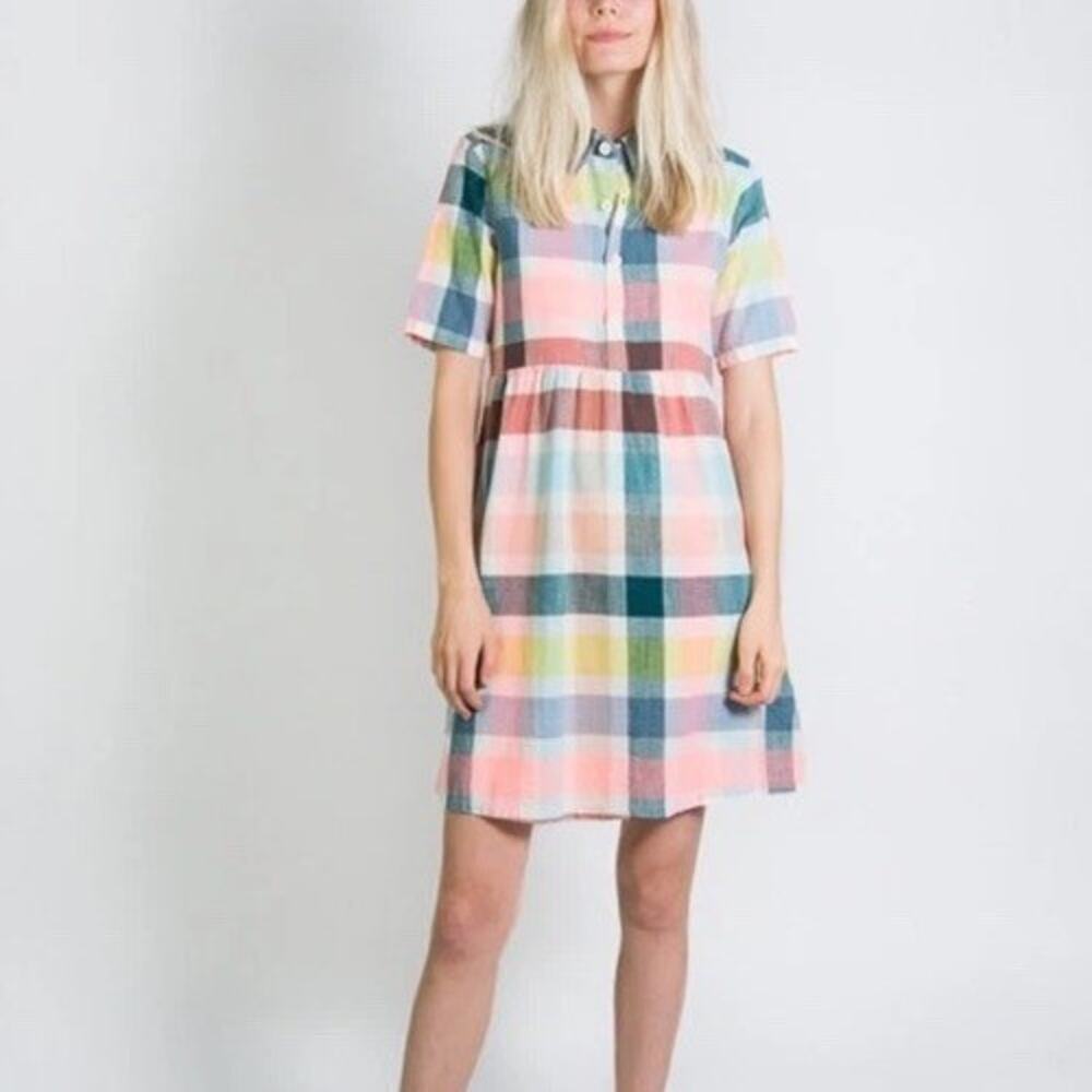 Ace & Jig Plaid Gingham Shirt Dress Sz Medium Crown Multicolor Cottagecore